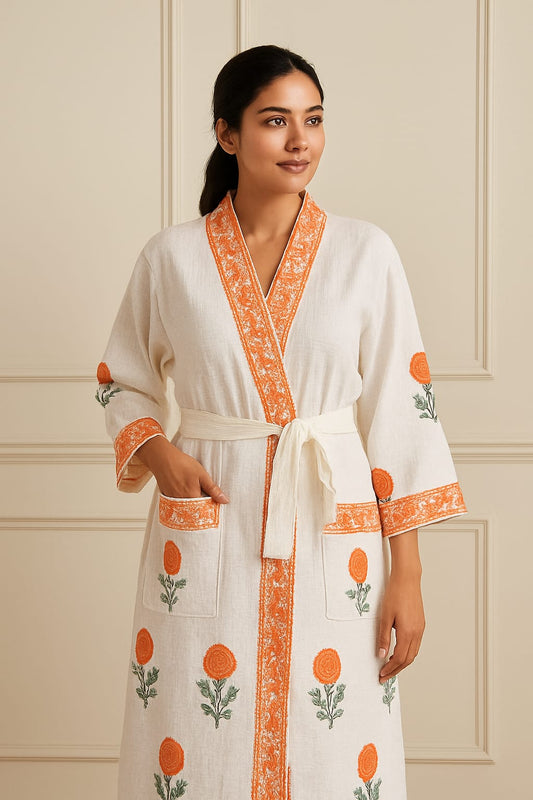 Unisex Cotton Bathrobes with Floral Design