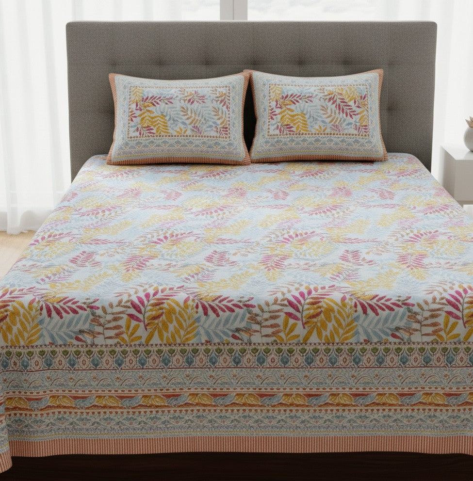 Bohemian Pastel Meadow Cotton Bedsheet Set- King Size (95X108 Inches)