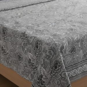 Grey Floral Design Double Bedsheet