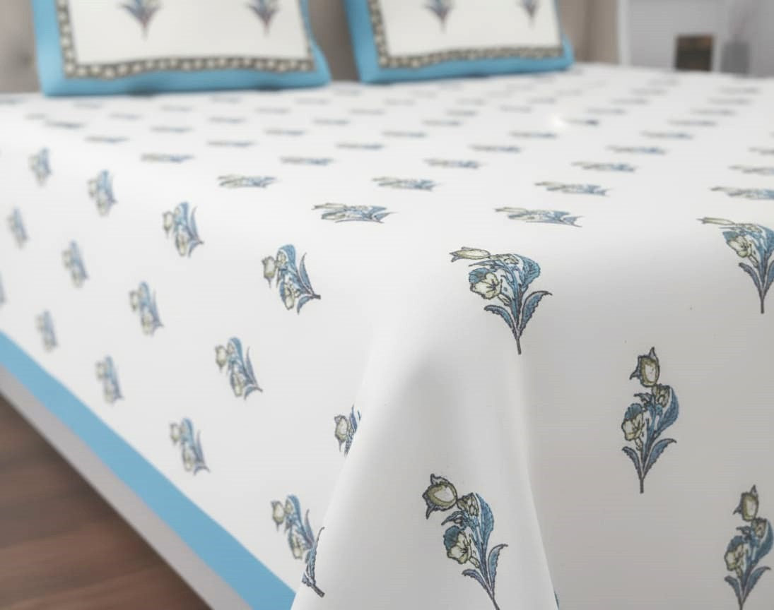 White Base Floral Bedsheet Set (95X108 Inches)